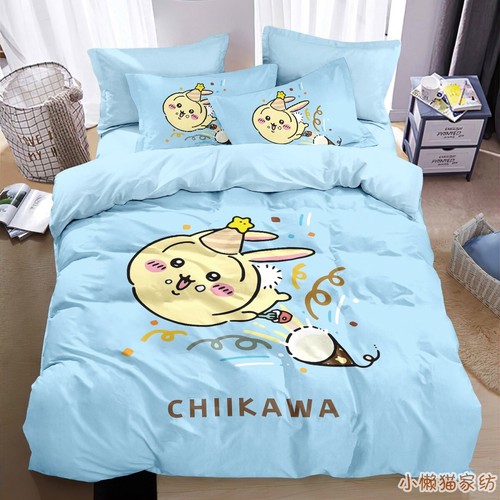 100% Cotton chiikawa usagi Bedding Set Sheet Quilt Cover Pillowcase Student 4Pcs - Picture 10 of 24