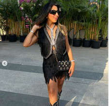 ZARA WOMAN FRINGED RHINESTONE MINI SKIRT Black FRINGE XS M L XL 5770/237