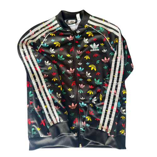 ADIDAS 3 Stripes Zip Track Jacket Black Multicolored Trefoil Logos Youth M 11-12 - Picture 2 of 4