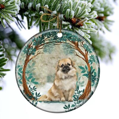 Tibetan Spaniels Among Forest Christmas Tree hanging Ornaments Dog Lover Gift
