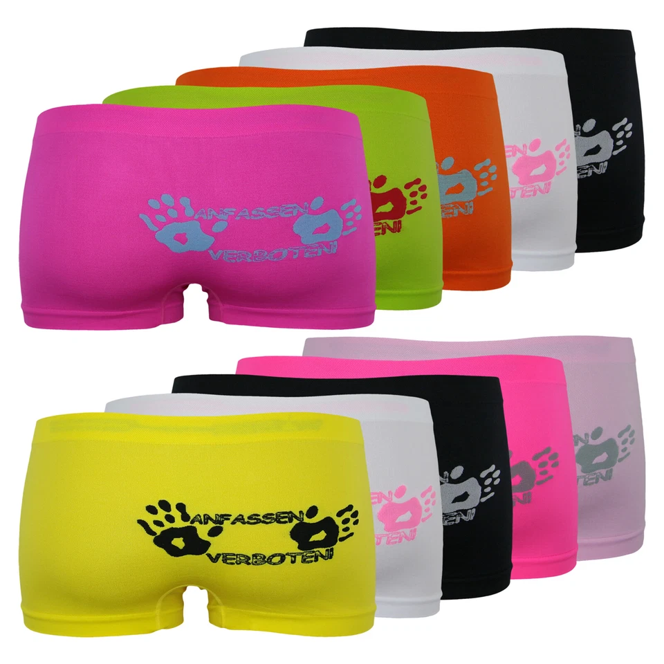 REKOE 10er Pack Damen Hot Pants Unterwäsche ANFASSEN VERBOTEN Hipster Short Microfaser