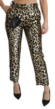 DOLCE & GABBANA Pants Brown Leopard Sequined High Waist IT38/US4/XS RRP $11100