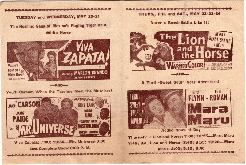 The Pride of St Louis, Viva Zapata, com Brando 1952, Playbill de Teatro Crandell - Imagem 2 de 2