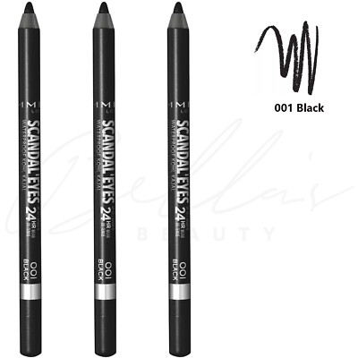 RIMMEL Scandaleyes wasserfester Kohl Kajal Eyeliner Stift - 001 schwarz *3er Pack*
