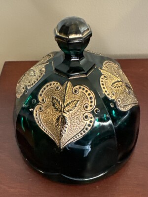 NORTHWOOD EAPG Green Regent BUTTER DISH Cover Dome Replacement Gold Emerald
