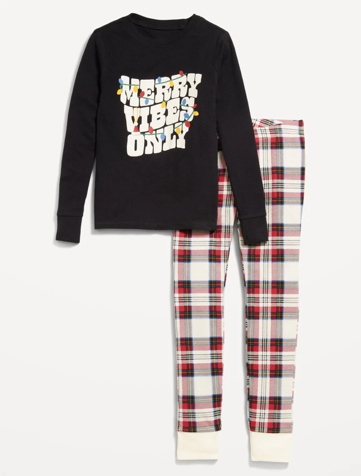 Пижамный набор Old Navy Kids Merry Vibes только в клетку плотный крой размер XS S M большой XXL - Изображение 2 из 3