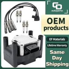 UF277 Ignition Coil +4 Spark Plug + Wire for VW Seat Beetle Golf Jetta 1998-2015
