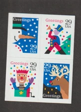 1993 US 2799-2802 CHRISTMAS BOOKLET BLOCK OF 4 MNH