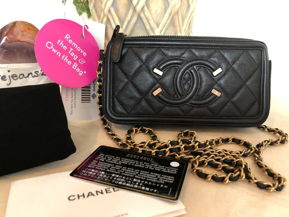 Chanel Zip Around Wallet Quilted Diamond Long Black in Caviar with