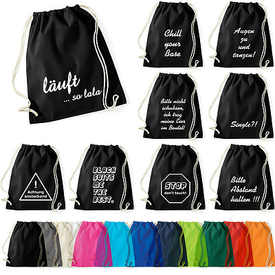 Turnbeutel Spruch gestickt 100% Baumwolle Sportbeutel Schwimmbeutel Gym Sack Bag