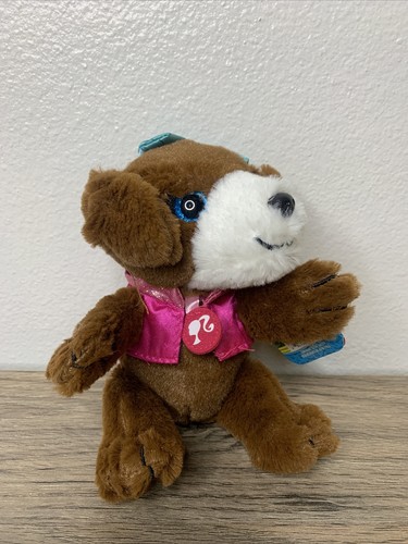 Barbie Great Puppy Adventure Puppy Plush Stuffed Animal Brown Pink Jacket New - Picture 3 of 12