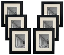 Studio 500 6PC Set 5 x 7 in Tabletop Black Distressed Photo Frames 4x6 in Mat