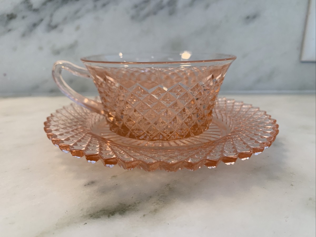 Vintage Miss America Anchor Hocking Pink Depression Glass Cup and