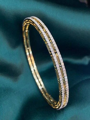 Pave 4,98 Cts Rotondo Brillante Diamanti Doppia Fila Bangle Braccialetto 14K Oro - Foto 12 di 16