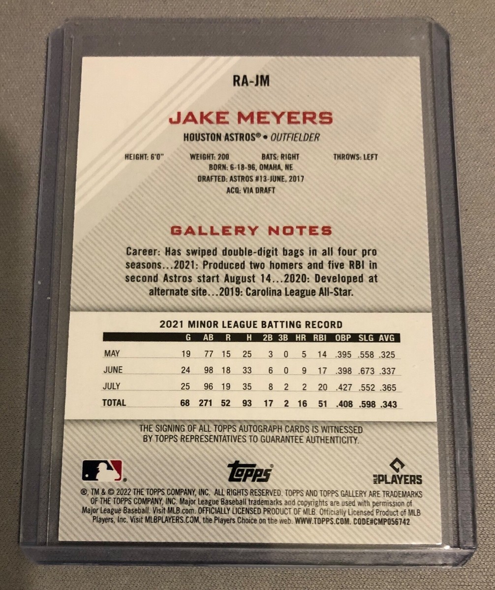 2022 Topps Gallery Jake Meyers RC Autograph #RA-JM HOUSTON ASTROS 