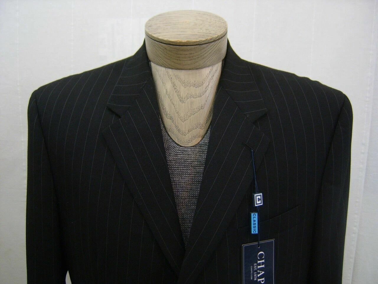 Chaps Mens 100% Wool $220 Sport 3 Button Jacket Blazer Pinstripe 42L Black Coat