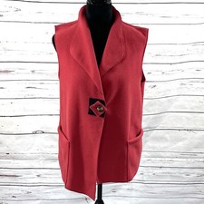 Janska Vest Womens Size M Red Fleece One Button Front 2 Pockets Lagenlook Artsy
