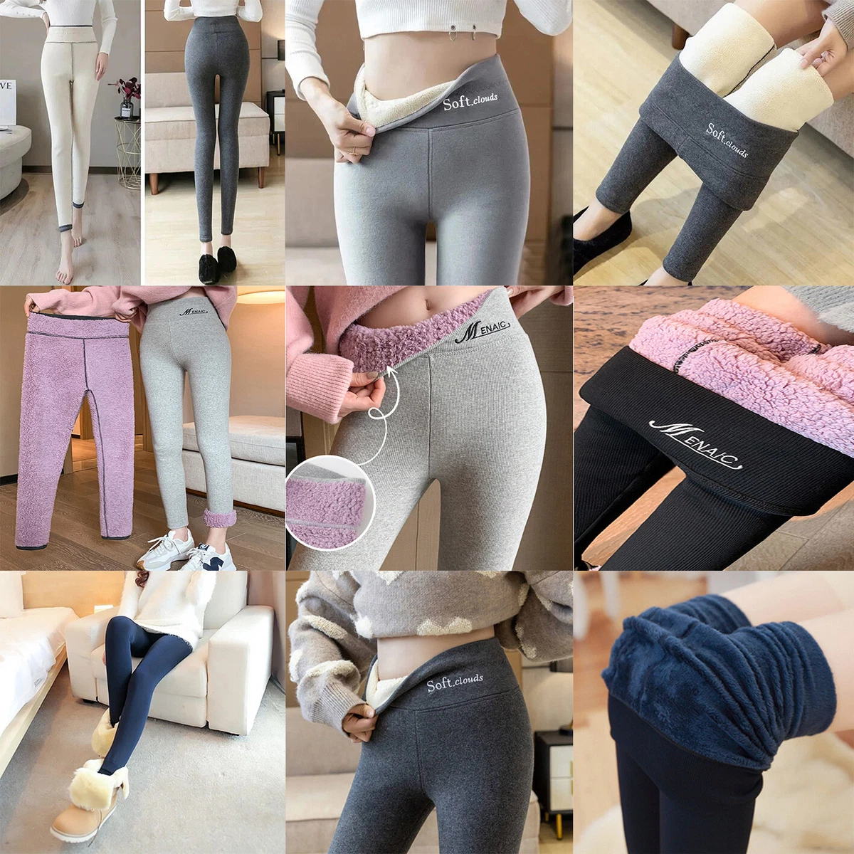 Women Winter Warm Sherpa Fleece Lined Leggings Cashmere Thick Soft Thermal  Pants