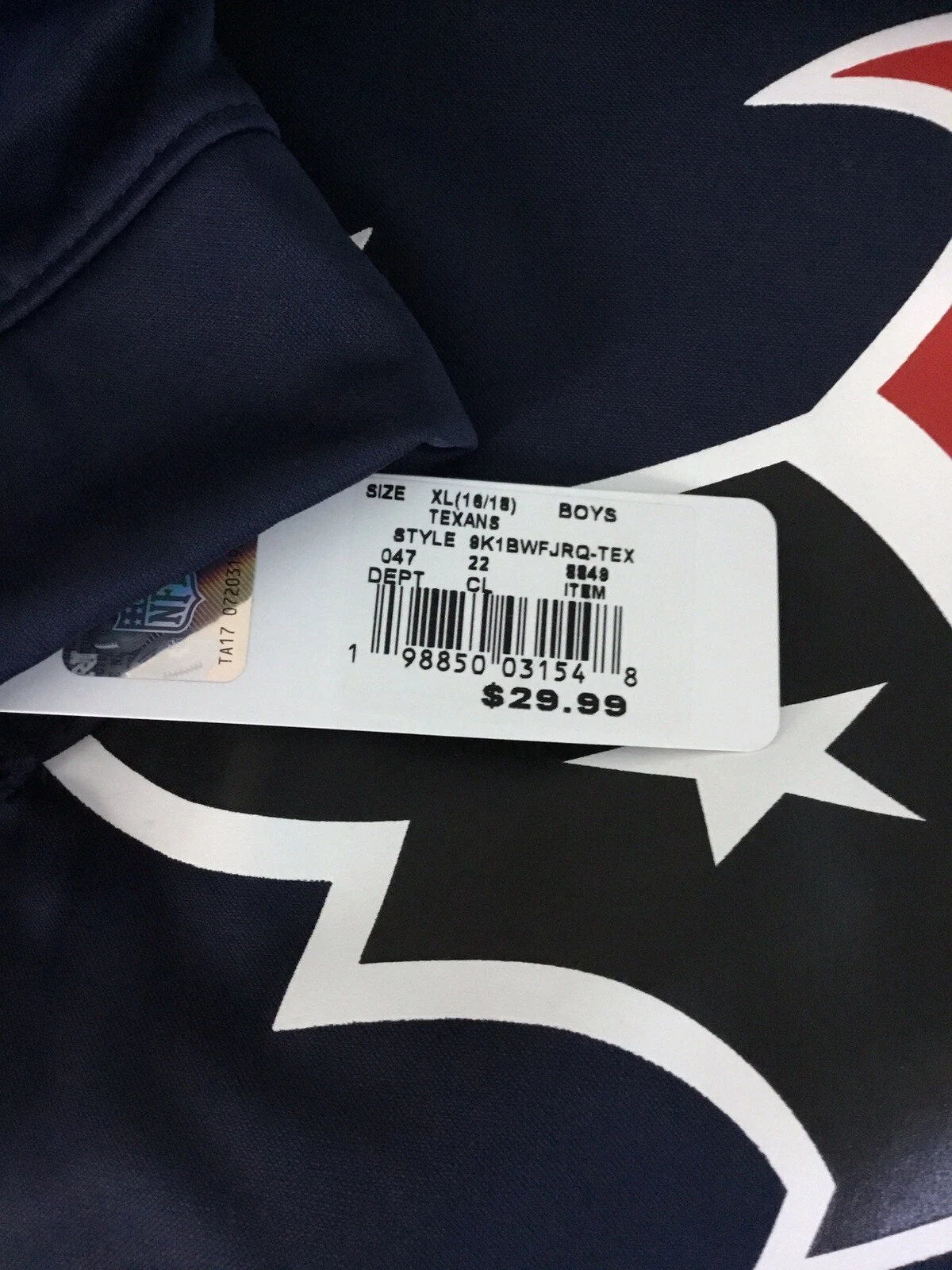 VETEMENTS Felpa con cappuccio Houston Texans NFL Team Apparel ragazzo XL 16 18 blu navy logo felpa