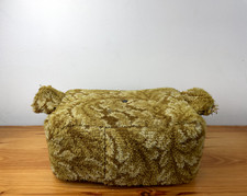 GENUINE VINTAGE MID CENTURY FOOTSTOOL POUFFE MUSTARD SHAG COVERED RETRO FABRIC
