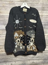 RARE MAYART HANDMADE CUSTOM FOLK ART Cardigan Sweater Folk wear Doll Women's L