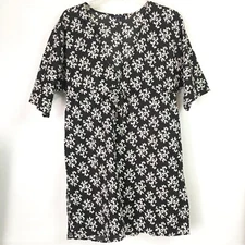 Lands End Womens Small Swim Dress Cover Up Black White Woven Cotton 6 8