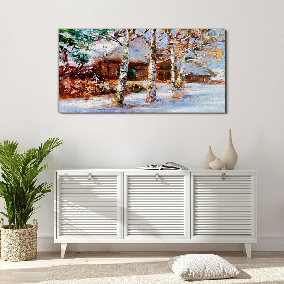 Glasbilder Wandbild Druck auf Glas 120x60 Foto Wand Winter Schnee Dorf Malerei - Bild 3 von 4