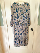 Time and Tru Ladies Pullover Calf Length Dress Size L 12-14 Green Beige