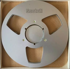 Scotch 10" Empty Metal Reel, 1/4" tape, 3 Large Window Silver, w/Box + Bag