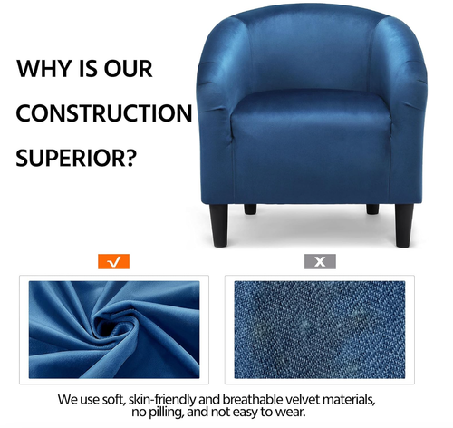 Set of 2 Barrel Soft Accent Chair Velvet Cozy Padded Club Chairs Pagoda Blue - Picture 6 of 9