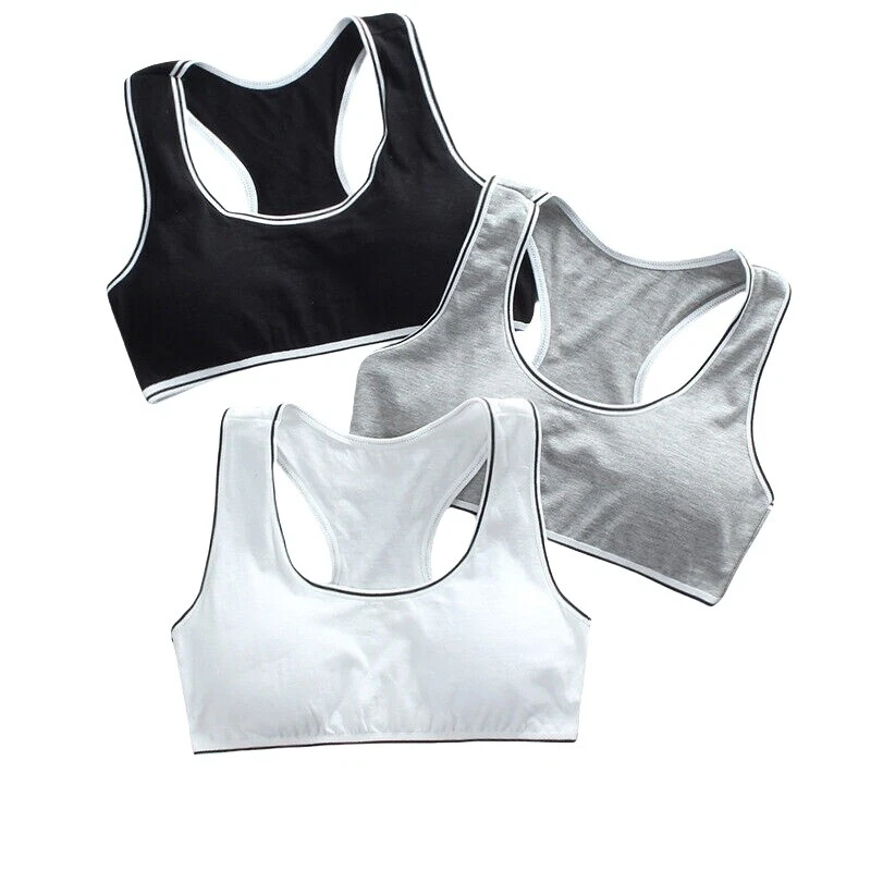 3 Pack Kids Teenage Girls Bra Training Bra with Pads Cotton Crop Tops Sports - Image 2 of 4