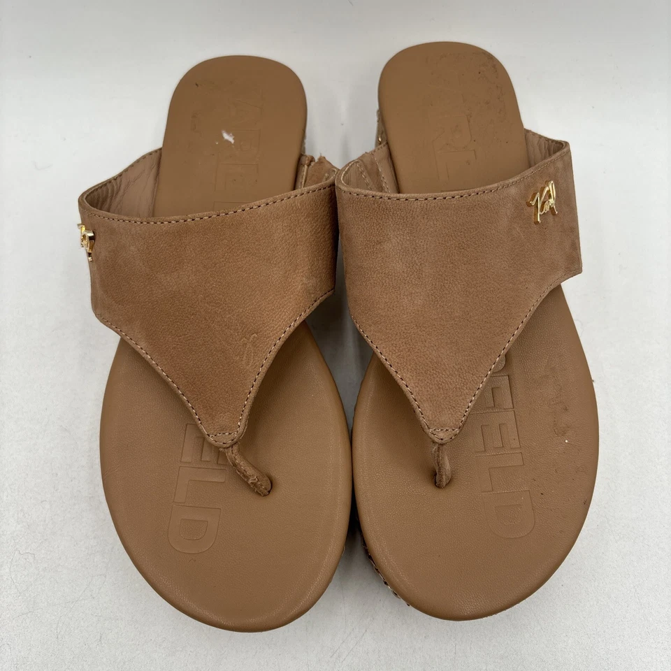 Sandalias KARL LAGERFELD Karsyn de cuero marrón con cuña sin cordones, talla 7M Foto 4 de 4