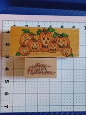 Rubber Wood Mount Stamp Halloween Silly Pumpkin Patch face Happy mist ghost