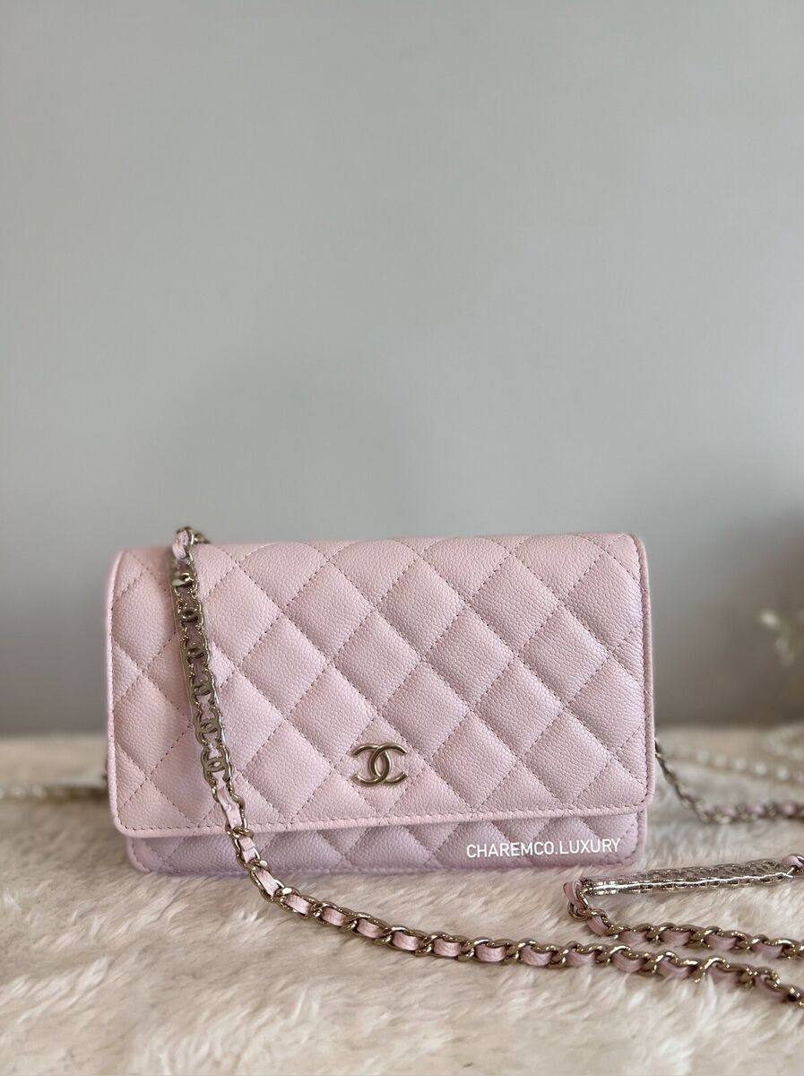 💗SO PRETTY! BNIB 22P CHANEL Pink NG750 Caviar Wallet On Chain WOC