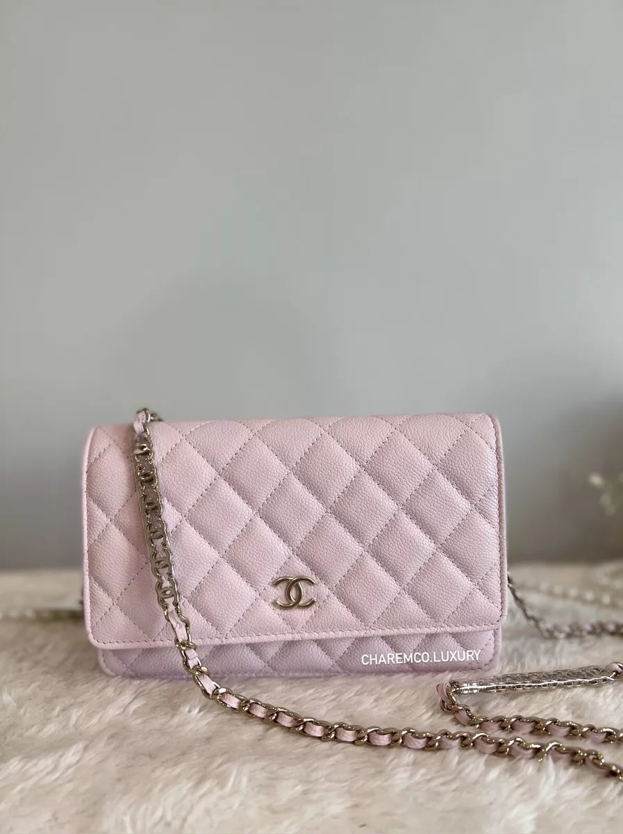 CHANEL Lambskin Resin Quilted Coco Hearts Wallet On Chain WOC