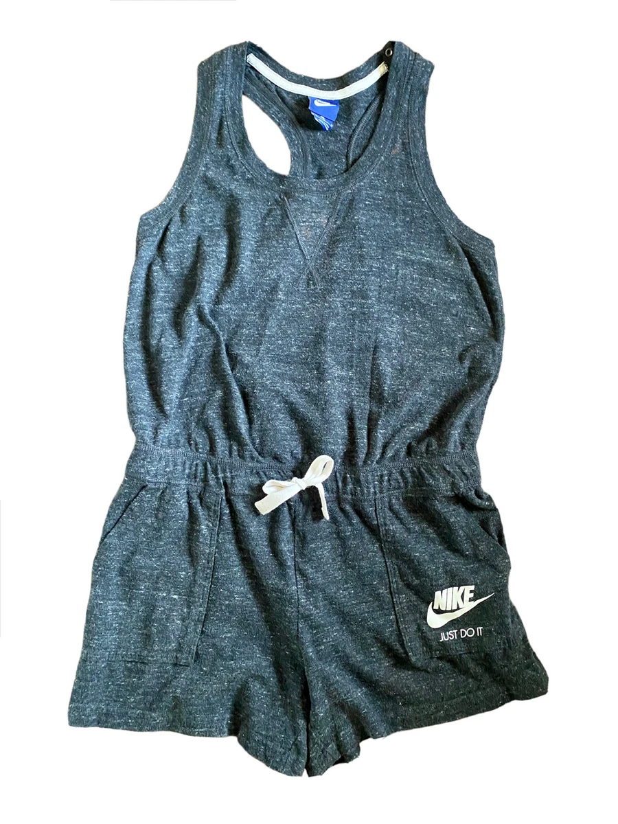 Womens Nike Just Do It Logo Small S Gray Jumpsuit Shorts Sleeveless Sport  Romper