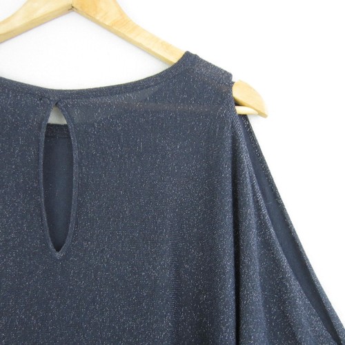 Next Top Womens 18 Blue Silver Metallic Knit Cold Shoulder Flowy Cocktail Event - Picture 6 of 14