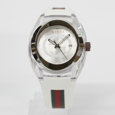 GUCCI SYNC YA137102A Analog Quartz Sapphire Crystal Silver White