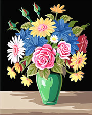 Rose Daisy Floral Bouquet In Vase Needlepoint Canvas