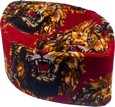 Isi Agu Print Kufi Hat, Velvet African Igbo Men Traditional Royal Beanie Cap