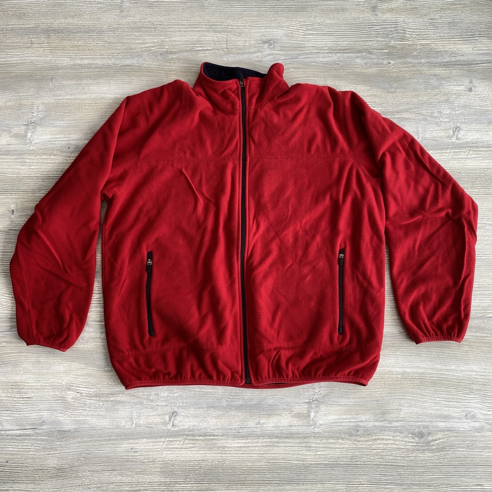 Lands End Men’s XL Red Full Zip Lined Fleece Jacket Coat Pockets