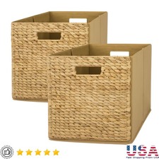 Collapsible Fabric Storage Bins 2 Pack Woven Baskets W/ Handles Organizer New