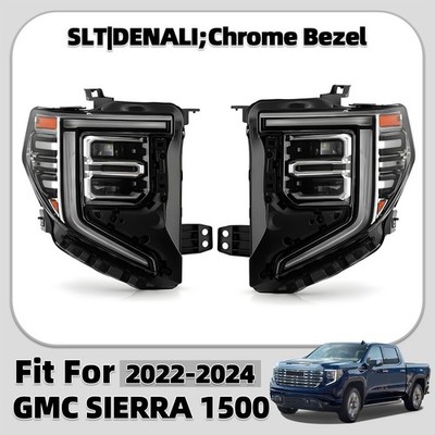 2022-2024 GMC Sierra 1500 SLT/Denali Full LED Headlights Chrome Pair Left+Right