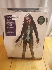 Glow In The Dark Reaper Grim Skeleton Halloween Costume Child Size XL 14-16