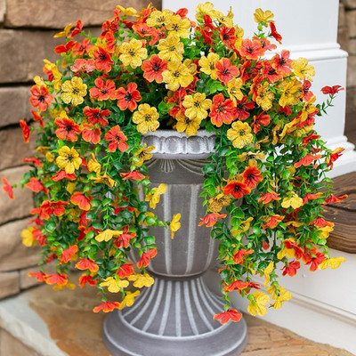 Artificial Flowers for Outdoors Decoration, 2Pcs Fake Hanging Spring Decor, Yell