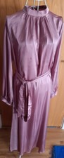 Mauve Satin High Neck Modest Maxi Dress  Long Sleeve Belted Pearlescent Abaya