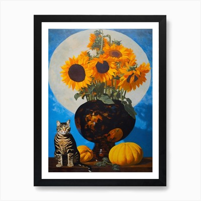 Sonnenblume mit Katze 4 Dali surreal gerahmtes Wandbild Poster Leinwanddruck Bild