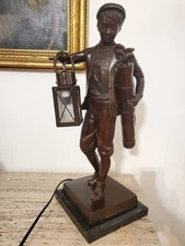 Bronze Boy Golfer Caddy Lantern Light Statue H 23"