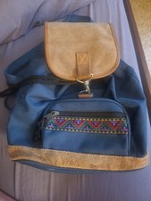 Vintage 90s Womens Blue Canvas Leather Top Cr...