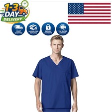 Functional Men's V Neck Scrub Top with Double Chest Pocket - Galaxy Blue, Small
